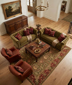 Handtufted Traditional Oushak Design Wool Area Rug in Olive and Terrac