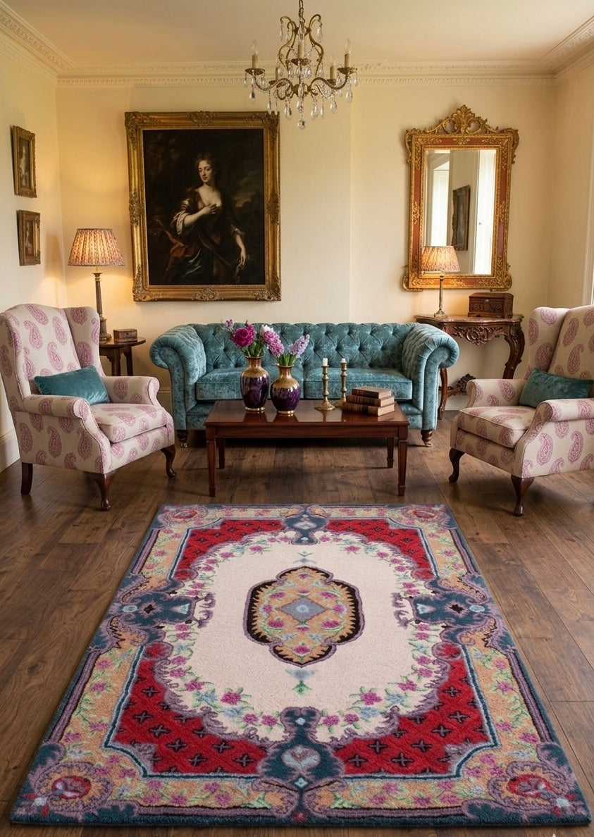 Hand-Tufted Floral Medallion Rug with Intricate Borders