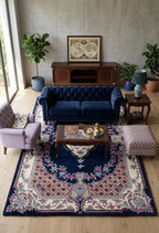 Premium Floral Medallion Hand-tufted Rug in Navy and Lavender