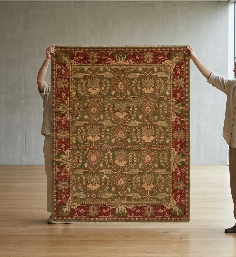 Handtufted Traditional Oushak Design Wool Area Rug in Olive and Terrac