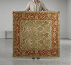 Hand-Tufted Classic Oushak Style Wool Rug with Sage and Rust Floral Motif