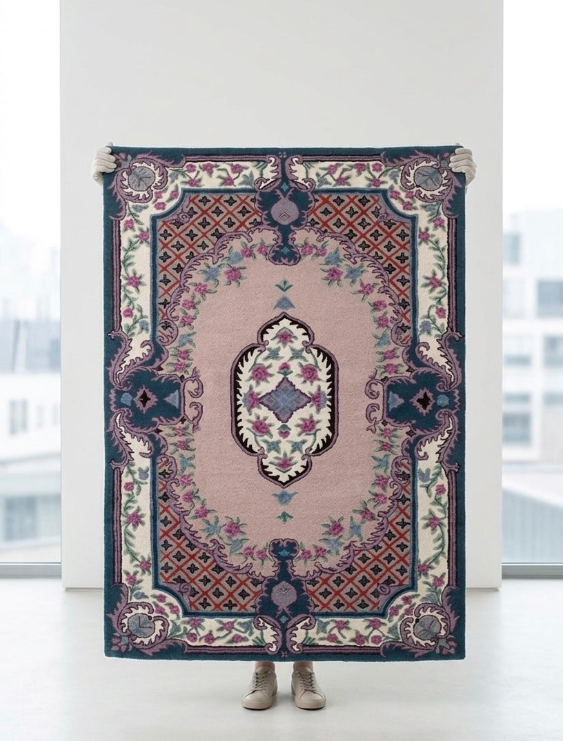 Handtufted Floral Medallion Rug with Intricate Borders