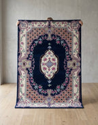 Premium Floral Medallion Hand-tufted Rug in Navy and Lavender