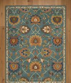 Vintage Elegance Hand-Tufted Floral Rug - Blue & Rust Accents