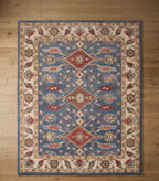 Hand-Tufted Serapi Style Blue & Terracotta Geometric Medallion Rug