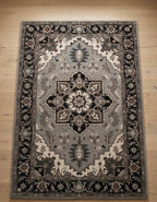Hand-Tufted Modern Persian Medallion Rug in Grey and Charcoal