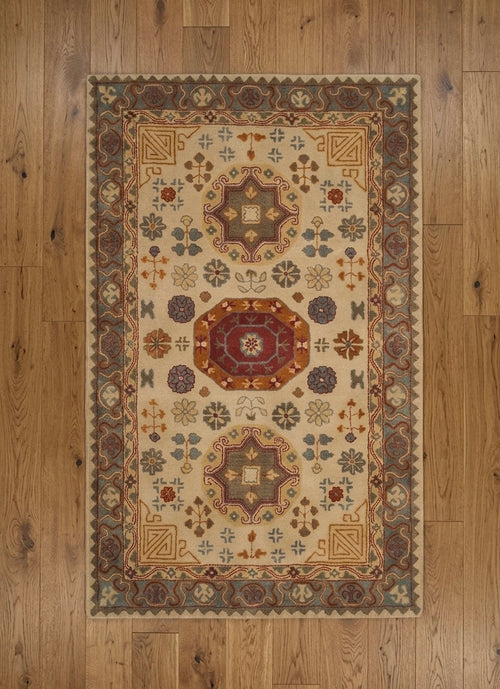 Antique-Inspired Geometric Floral Hand-Tufted Rug