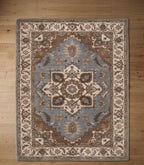 Hand-Tufted Traditional Medallion Area Rug in Slate Blue and Earth Tones
