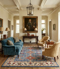 Hand-Tufted Serapi Style Blue & Terracotta Geometric Medallion Rug