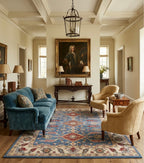 Hand-Tufted Serapi Style Blue & Terracotta Geometric Medallion Rug