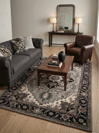 Hand-Tufted Modern Persian Medallion Rug in Grey and Charcoal