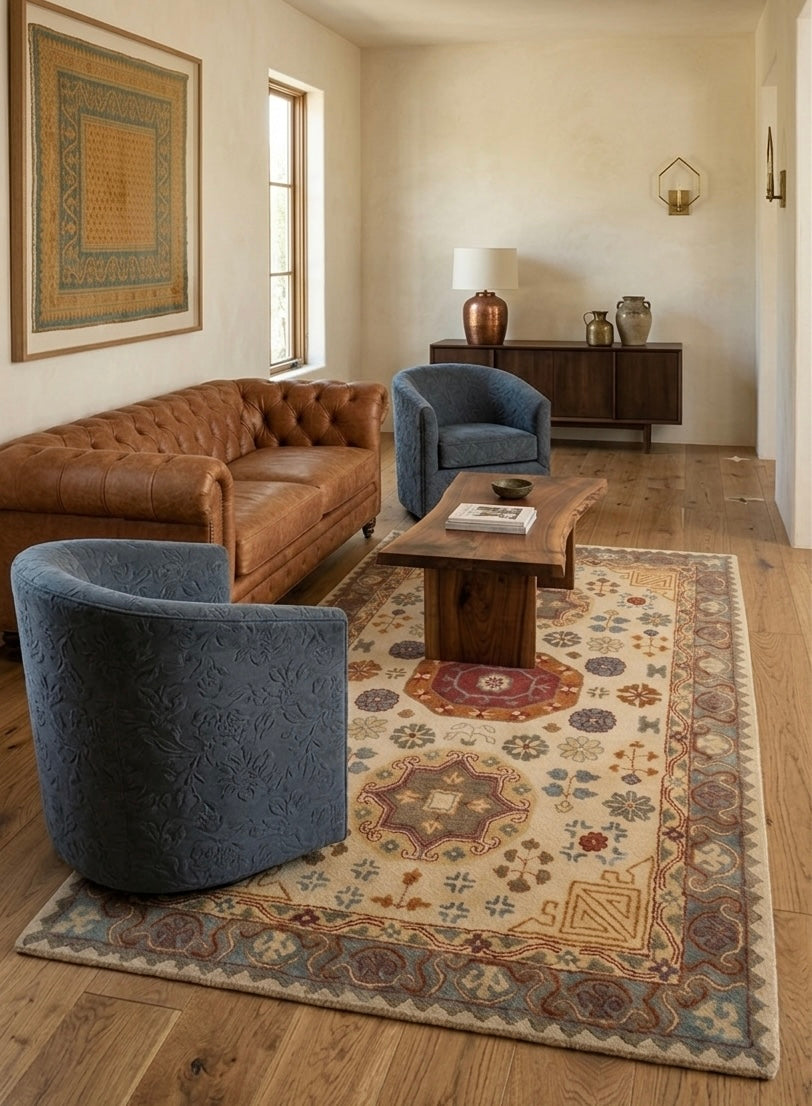 Antique-Inspired Geometric Floral Hand-Tufted Rug