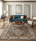Hand-Tufted Traditional Medallion Area Rug in Slate Blue and Earth Tones