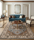 Hand-Tufted Traditional Medallion Area Rug in Slate Blue and Earth Tones