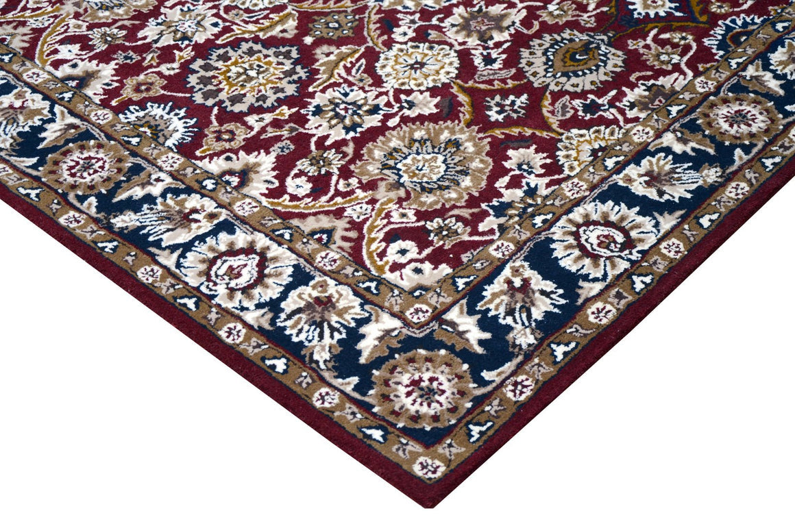 Premium Hand-Tufted Traditional Floral Medallion Rug in Crimson and Navy