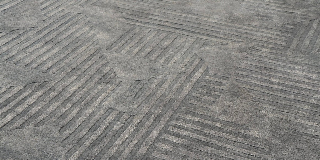 Linear Gray Abstract Hand-tufted Round Wool Rug