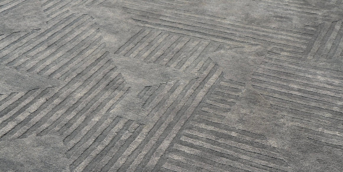 Linear Gray Abstract Hand-tufted Round Wool Rug