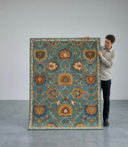 Vintage Elegance Hand-Tufted Floral Rug - Blue & Rust Accents