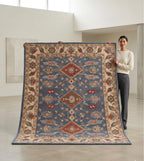 Hand-Tufted Serapi Style Blue & Terracotta Geometric Medallion Rug