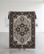 Hand-Tufted Modern Persian Medallion Rug in Grey and Charcoal
