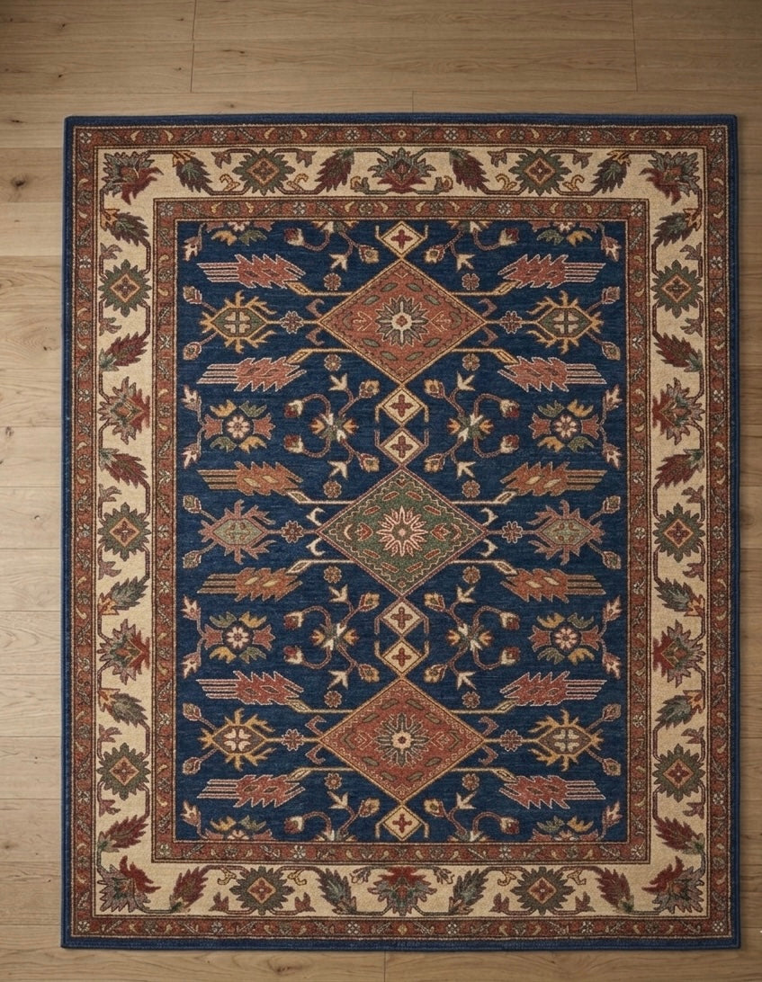 Premium Hand-Tufted Navy Blue & Rust Oushak Design Rug