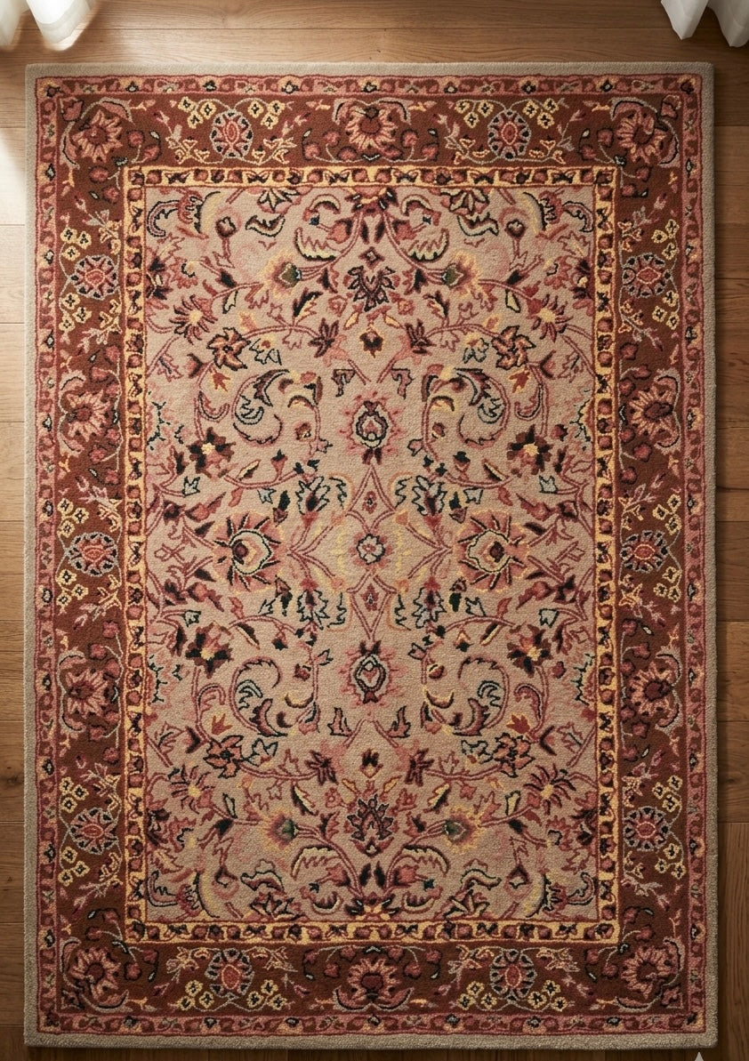 Premium Traditional Floral Hand-Tufted Wool Rug in Rust and Cream