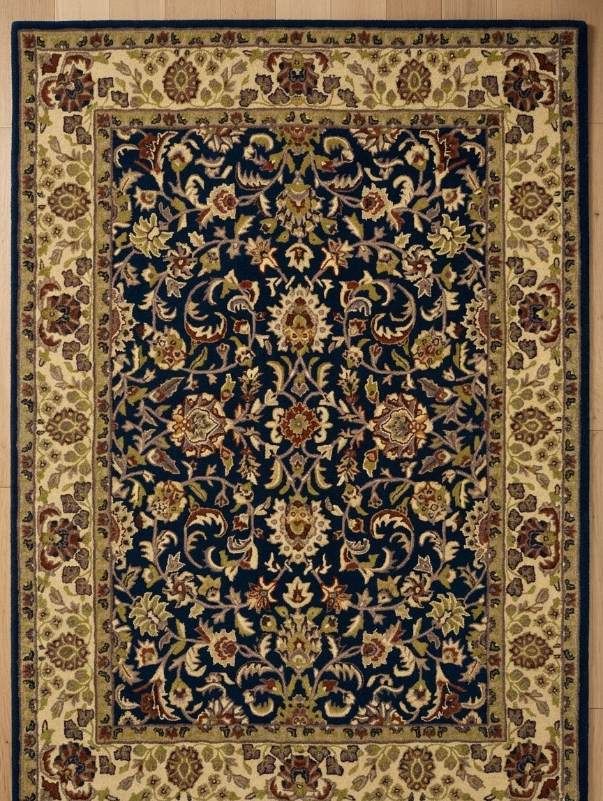 Premium Hand-Tufted Persian-Style Floral Rug in Midnight Blue and B
