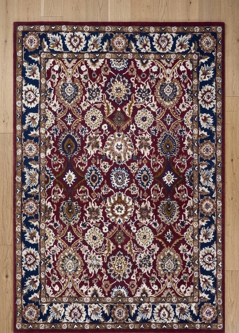 Premium Hand-Tufted Traditional Floral Medallion Rug in Crimson and Navy