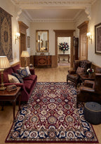 Premium Hand-Tufted Traditional Floral Medallion Rug in Crimson and Navy