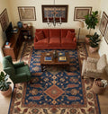 Premium Hand-Tufted Navy Blue & Rust Oushak Design Rug
