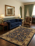 Premium Hand-Tufted Persian-Style Floral Rug in Midnight Blue and B