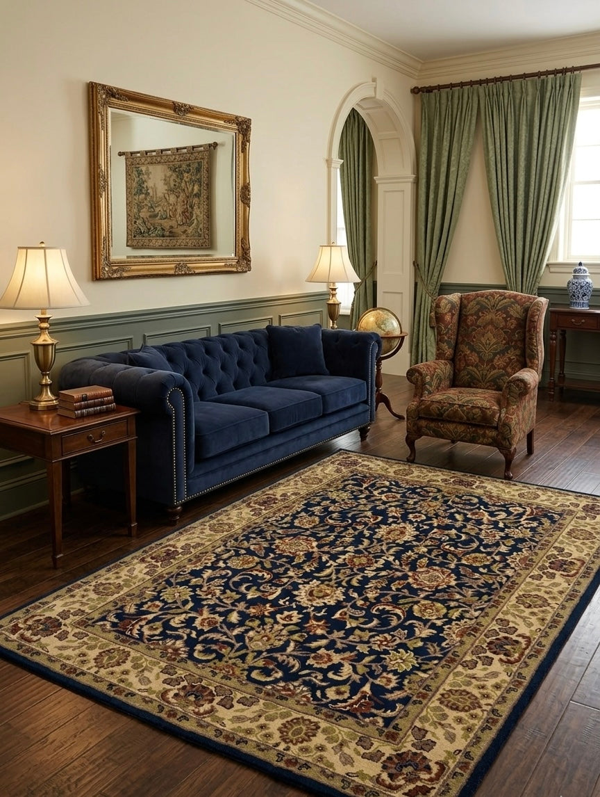Premium Hand-Tufted Persian-Style Floral Rug in Midnight Blue and B