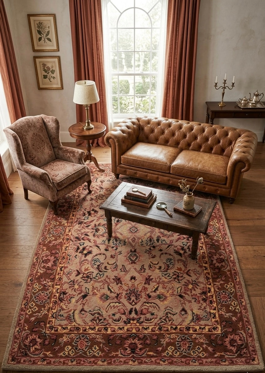 Premium Traditional Floral Hand-Tufted Wool Rug in Rust and Cream
