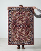 Premium Hand-Tufted Traditional Floral Medallion Rug in Crimson and Navy