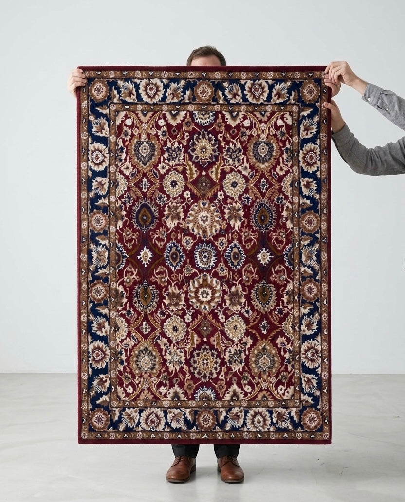 Premium Hand-Tufted Traditional Floral Medallion Rug in Crimson and Navy