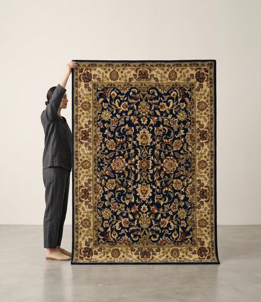 Premium Hand-Tufted Persian-Style Floral Rug in Midnight Blue and B