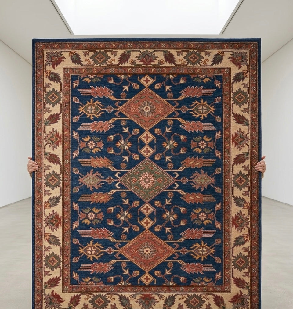 Premium Hand-Tufted Navy Blue & Rust Oushak Design Rug