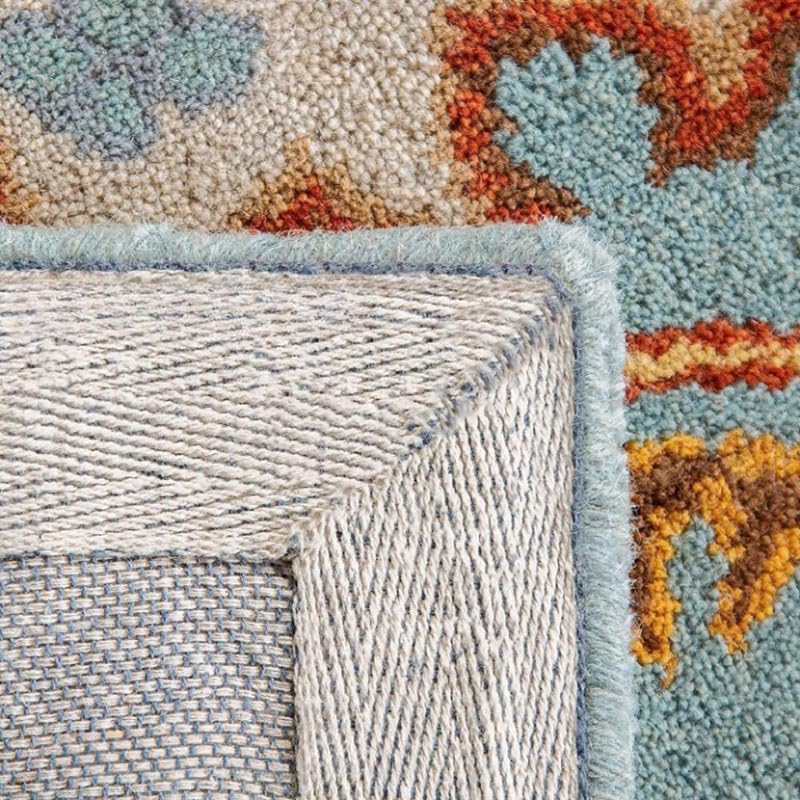 Artisanal Slate Blue and Earth Tone Hand-Tufted Area Rug