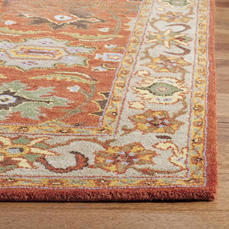 Terracotta & Sage Hand-Tufted Oushak Inspired Wool Rug