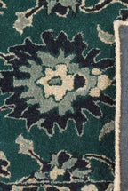 Premium Floral Handtufted Teal & Cream Wool Rug