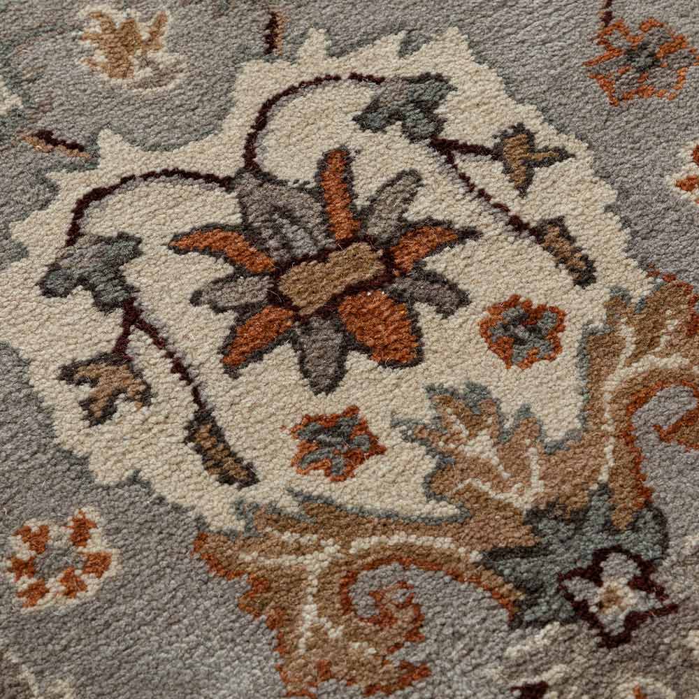 Hand-Tufted Elegant Floral Medallion Rug in Slate Grey and Earth Tones