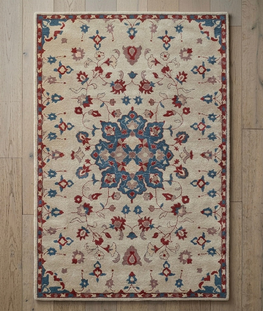 Premium Hand-Tufted Oushak Inspired Floral Medallion Wool Rug