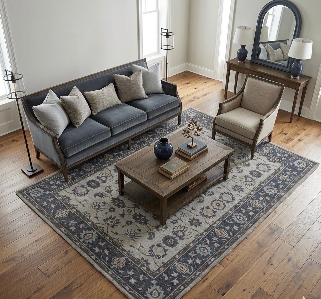 Hand-Tufted Mediterranean Style Rug in Charcoal and Ivory