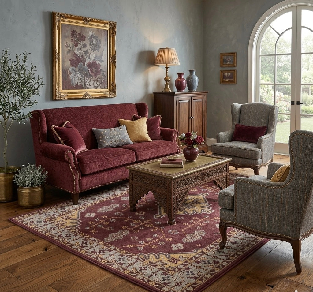 Premium Hand-Tufted Traditional Medallion Rug in Burgundy