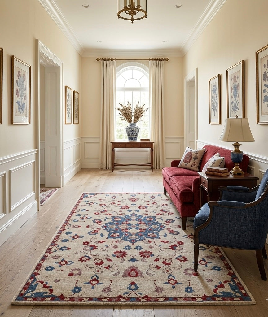 Premium Hand-Tufted Oushak Inspired Floral Medallion Wool Rug