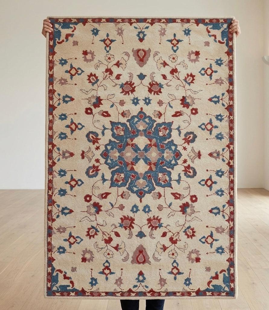 Premium Hand-Tufted Oushak Inspired Floral Medallion Wool Rug