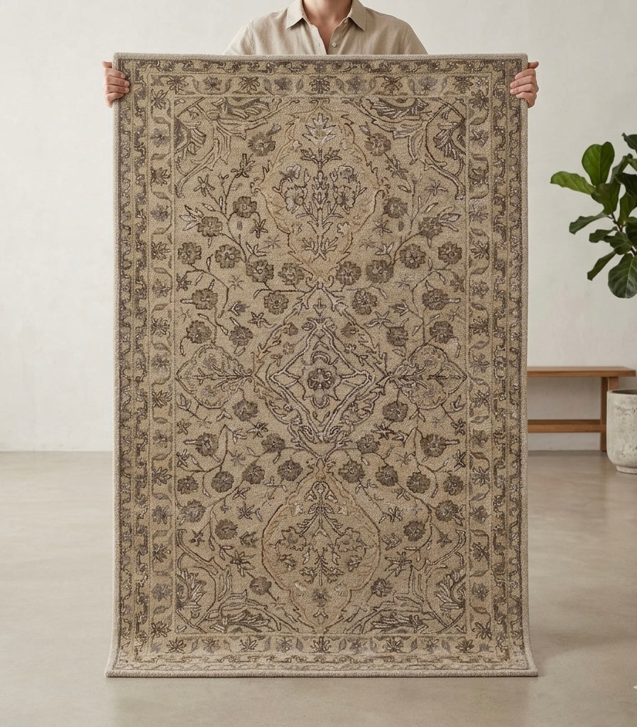 Luxury Hand-tufted Botanical Border Area Rug