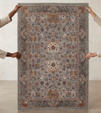 Hand-Tufted Elegant Floral Medallion Rug in Slate Grey and Earth Tones