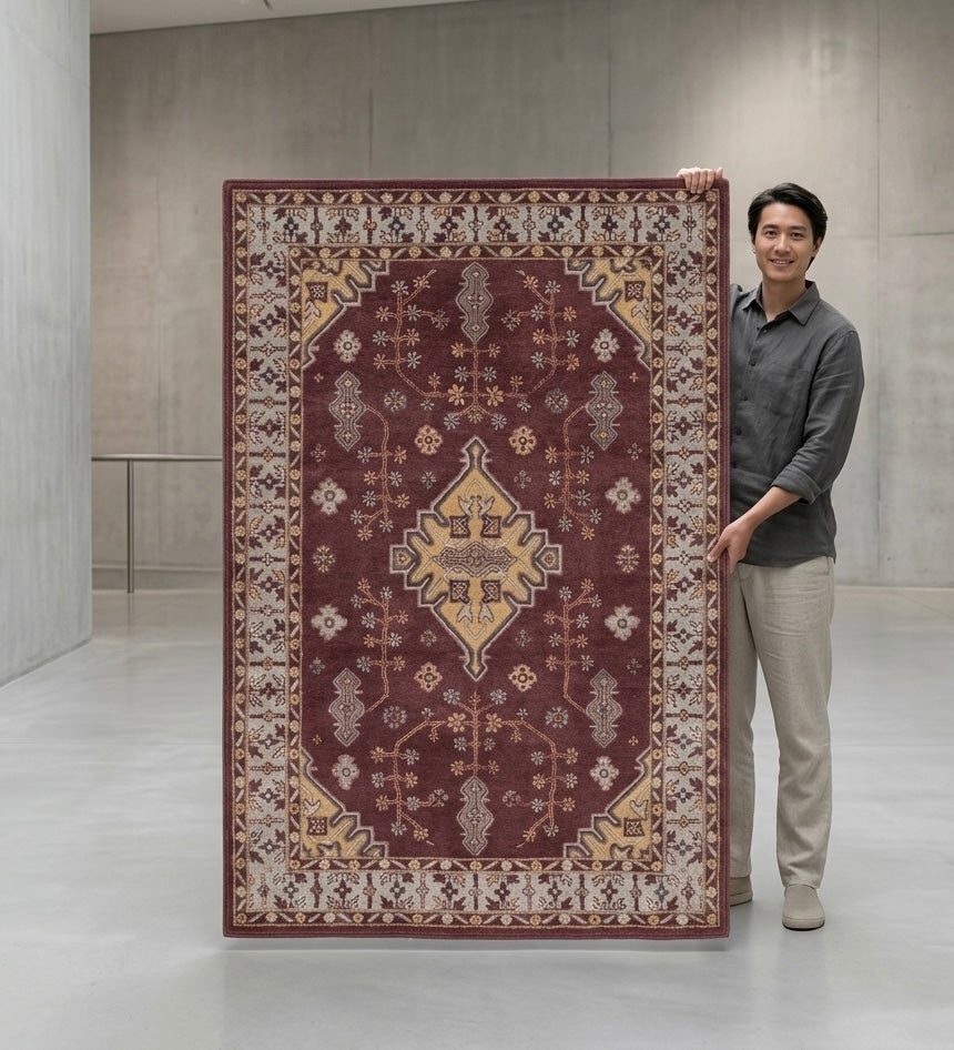 Premium Hand-Tufted Traditional Medallion Rug in Burgundy