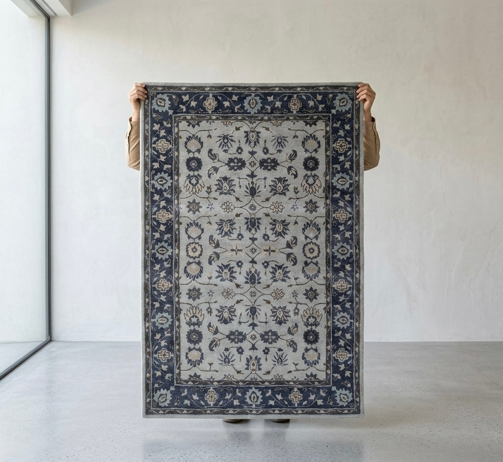 Hand-Tufted Mediterranean Style Rug in Charcoal and Ivory